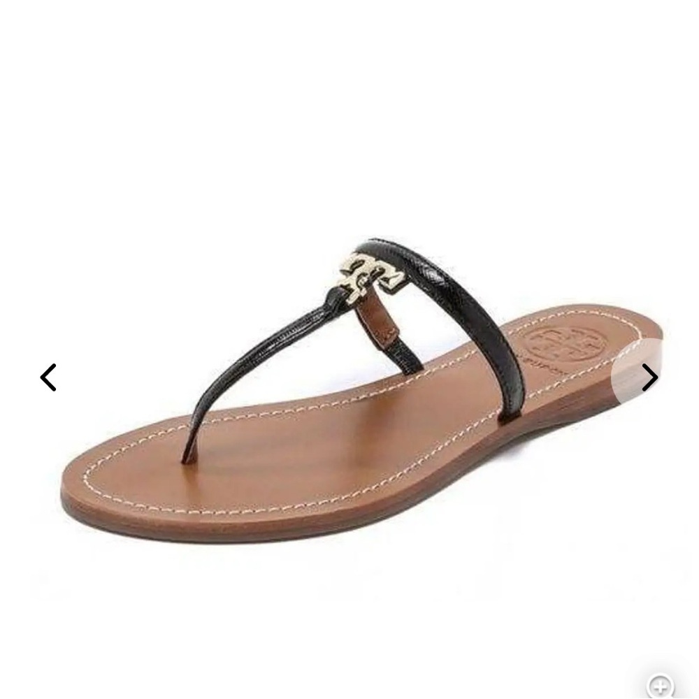 Tory Burch Black and Tan Sandals with T-Strap Design